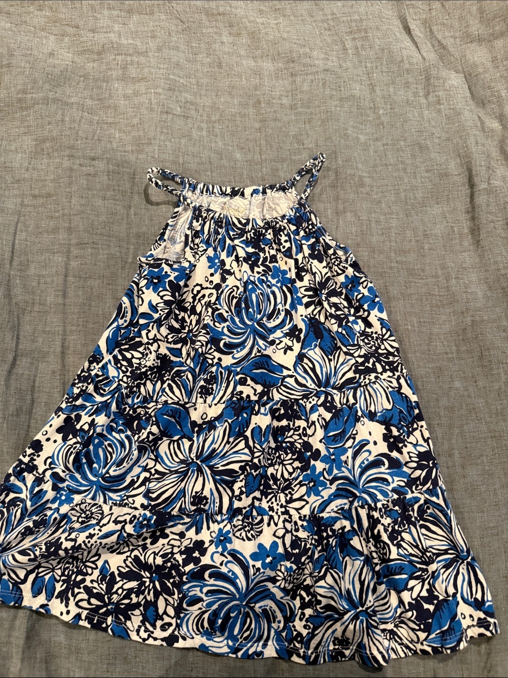 Lilly Pulitzer Blue and White Floral Halter Dress 6/7